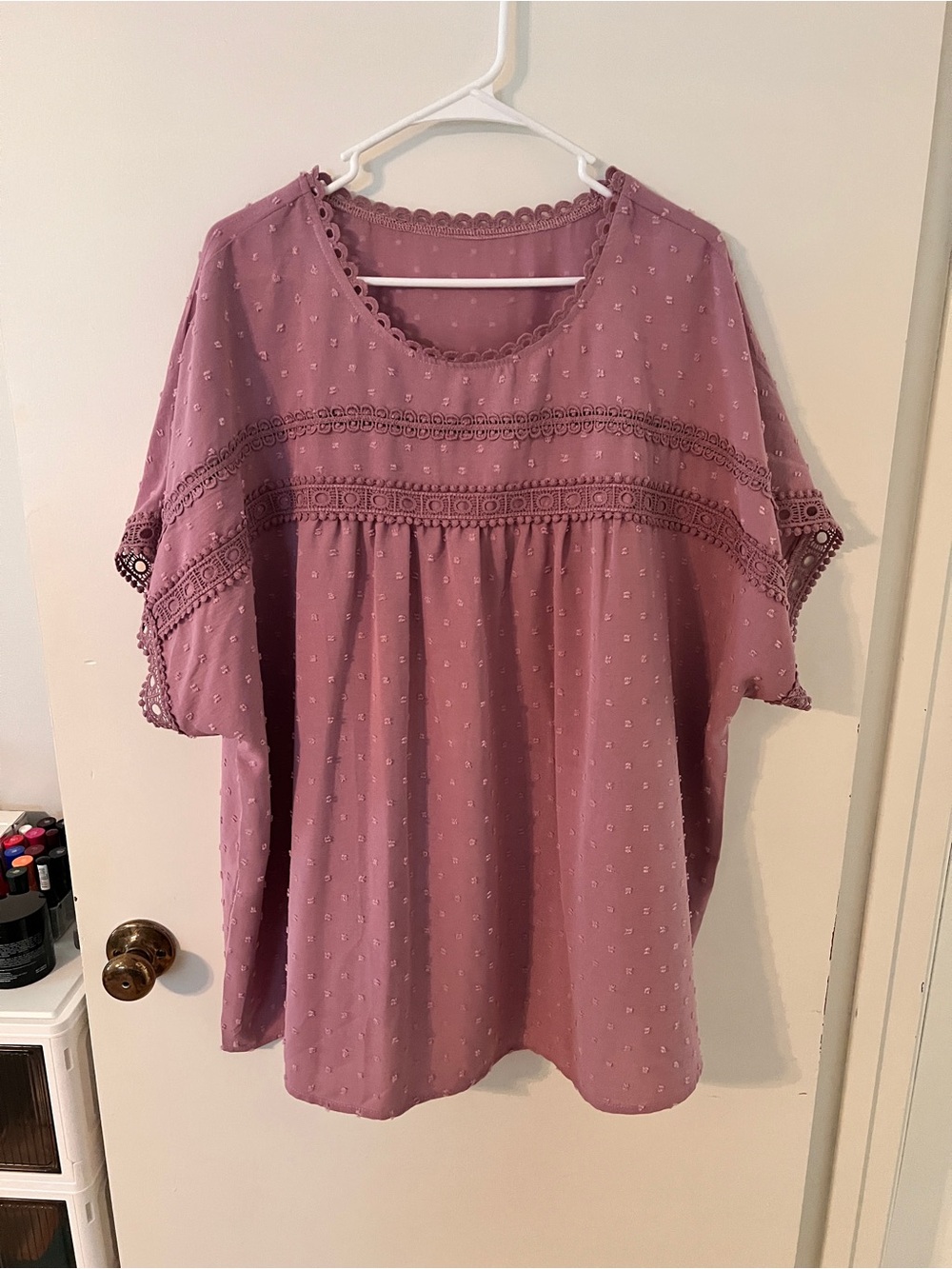 Amazon Women's Mauve Eyelet Lace-Trim Blouse